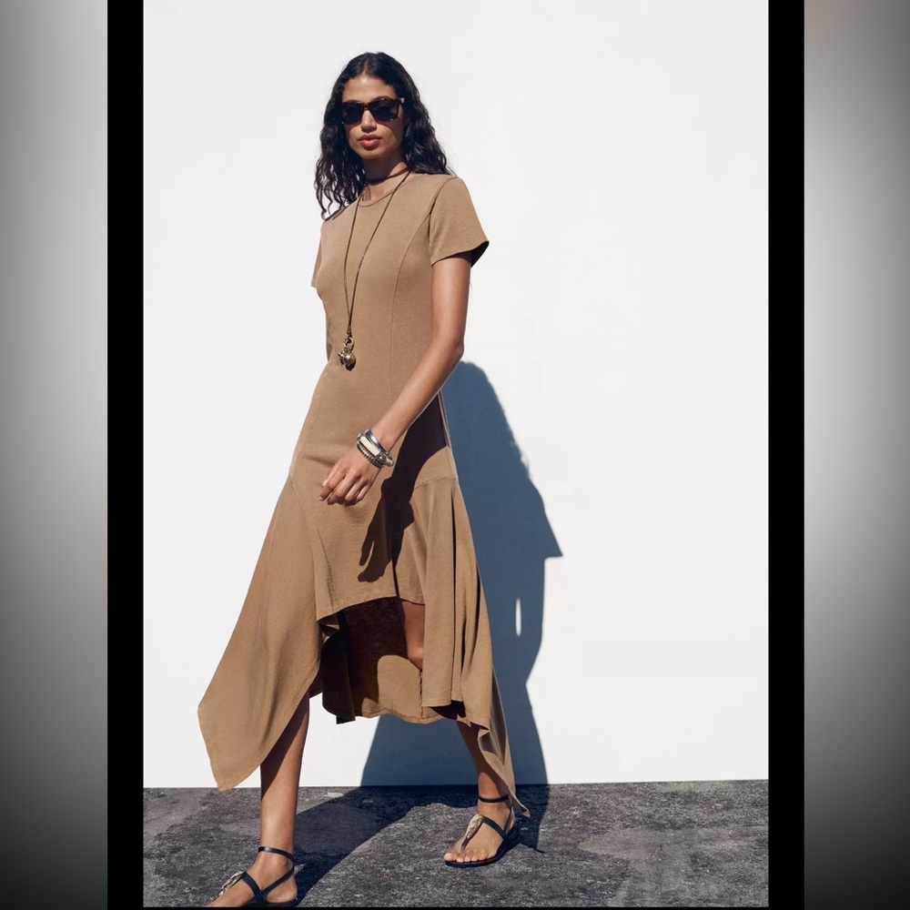 Zara, dark tan, asymmetric washed dress, M - Picture 6 of 11